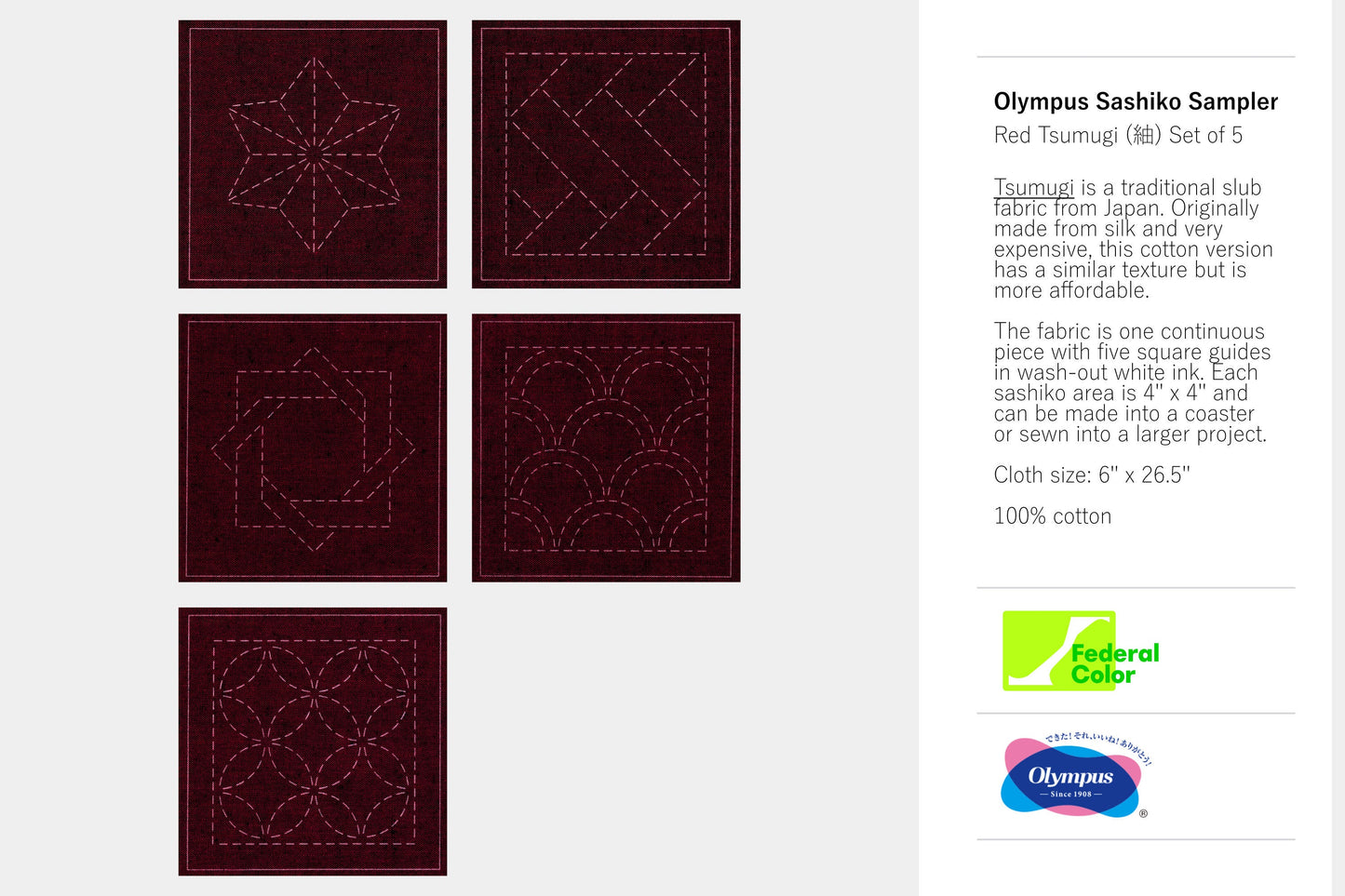 Mini Sashiko Samplers, 4" Red Tsumugi Set