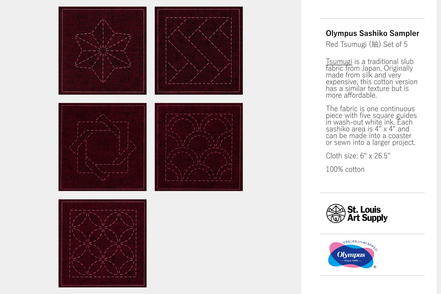 Mini Sashiko Samplers, 4" Red Tsumugi Set